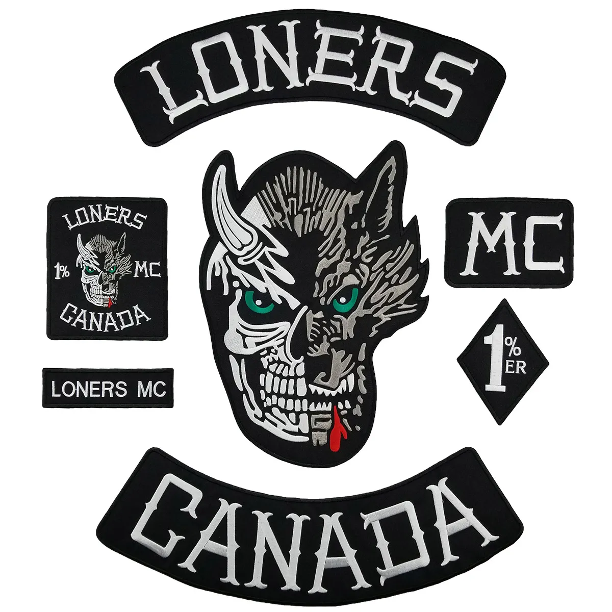 مجموعة كاملة من Loners Nomads MC 1 ٪ مطرزة راكب الدراجة النارية رقعة نارية راكب الدراجة النارية سترة السترة كبيرة الظهر التصحيح 7 PCS/ مجموعة الشحن المجاني