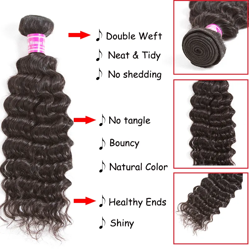 Brazilian Virgin Kinky Curly Human Hair Bundles With Closure Unprocessed Water Deep Wave Bundles With Lace Frontal Ramy Hair Extensions