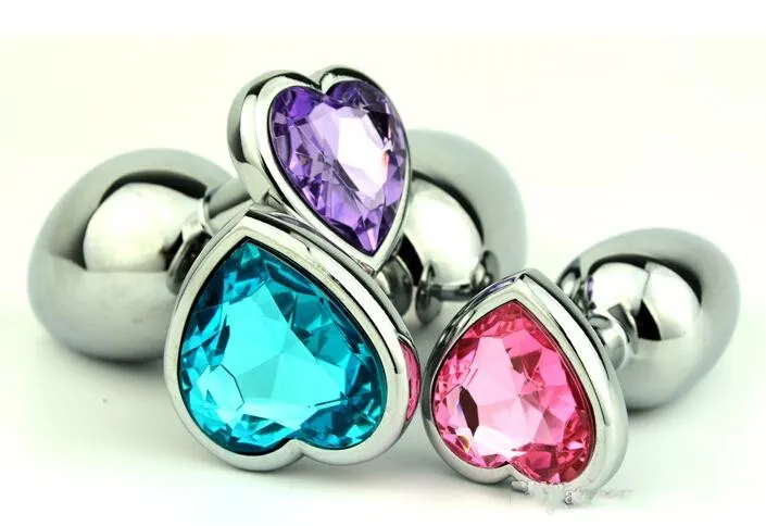 3 Size New Unisex Attractive Heart-shaped Crystal Jewelry Metal Anal Plug Butt Booty Beads Adult BDSM Sex Anus Toy Product 