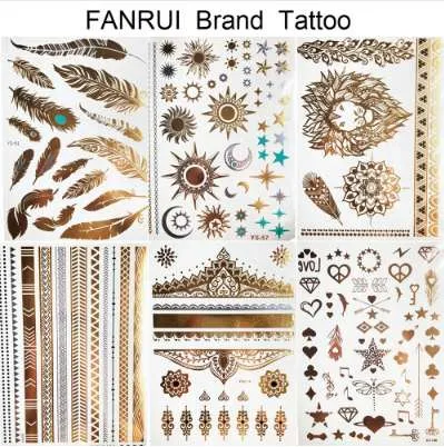 Sexy Sun Moon Star Temporary Tattoo Women Party Body Arm Art Fake Flash Tatoos Gold Metallic Tattoo Stickers Girl Bracelet Wrist