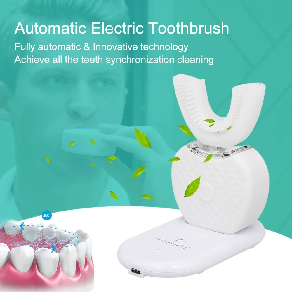 360 Graus Inteligente Escova De Dentes Elétrica Automática de Carregamento Sem Fio Inteligente Tipo U Escova De Dentes Recarregável Dentes Cabeças