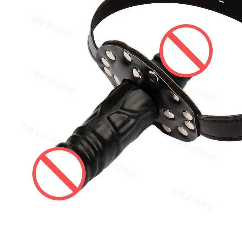 Duas cabeças vibradores engrenagem escravo boca mordaça pênis vibrador traine com bloqueio mulheres sexo oral bocas plug bdsm bondage sexy brinquedos9539096