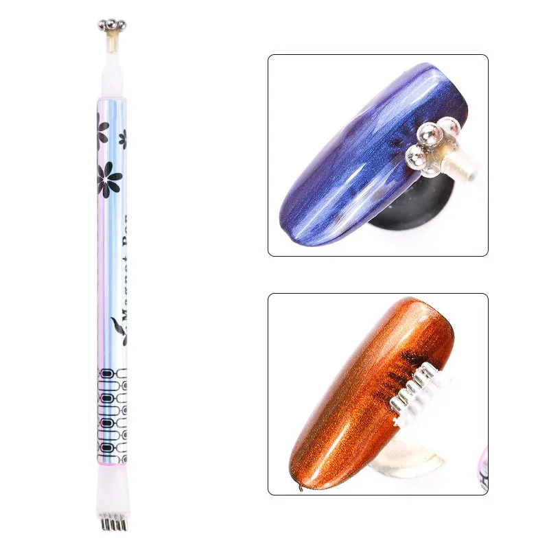 3 couleurs double tête chat oeil aimant stylo magie fleur image ligne effet bande forte magnétique stylo outil de maquillage des ongles