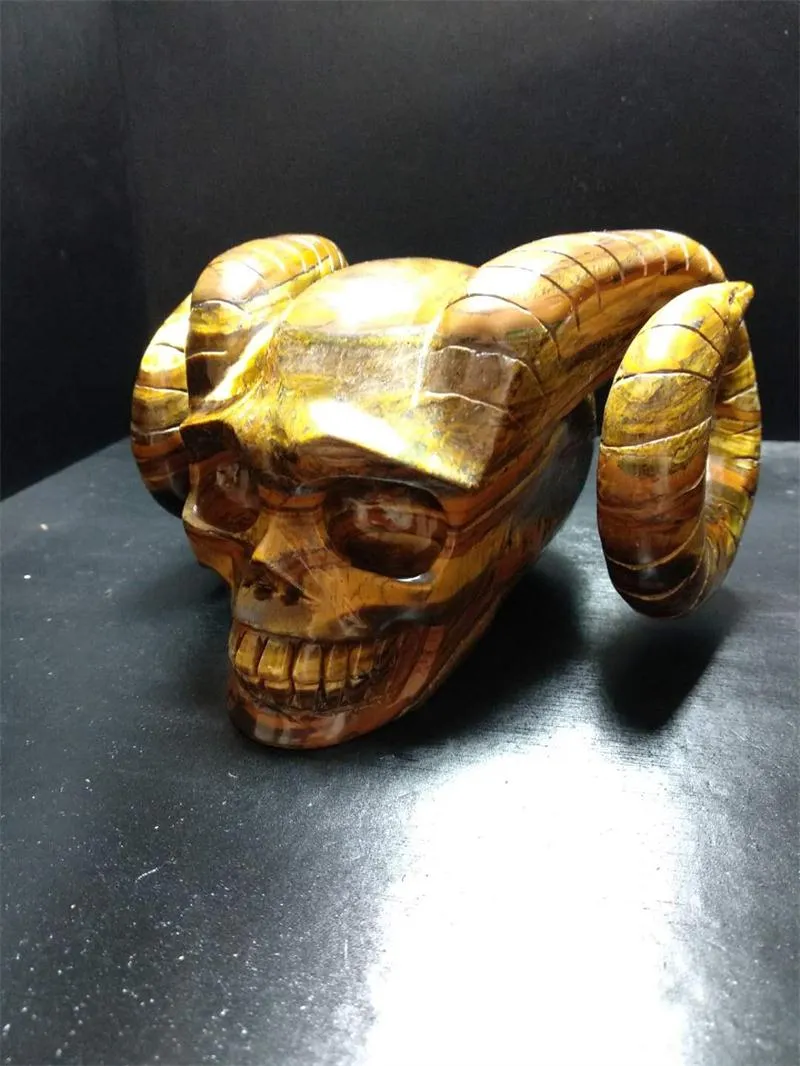 Piedra de ojo de tigre Natural única de alta calidad, refinamiento hecho a mano, tallado artesanal, Calavera, cristal curativo, Reiki Deco