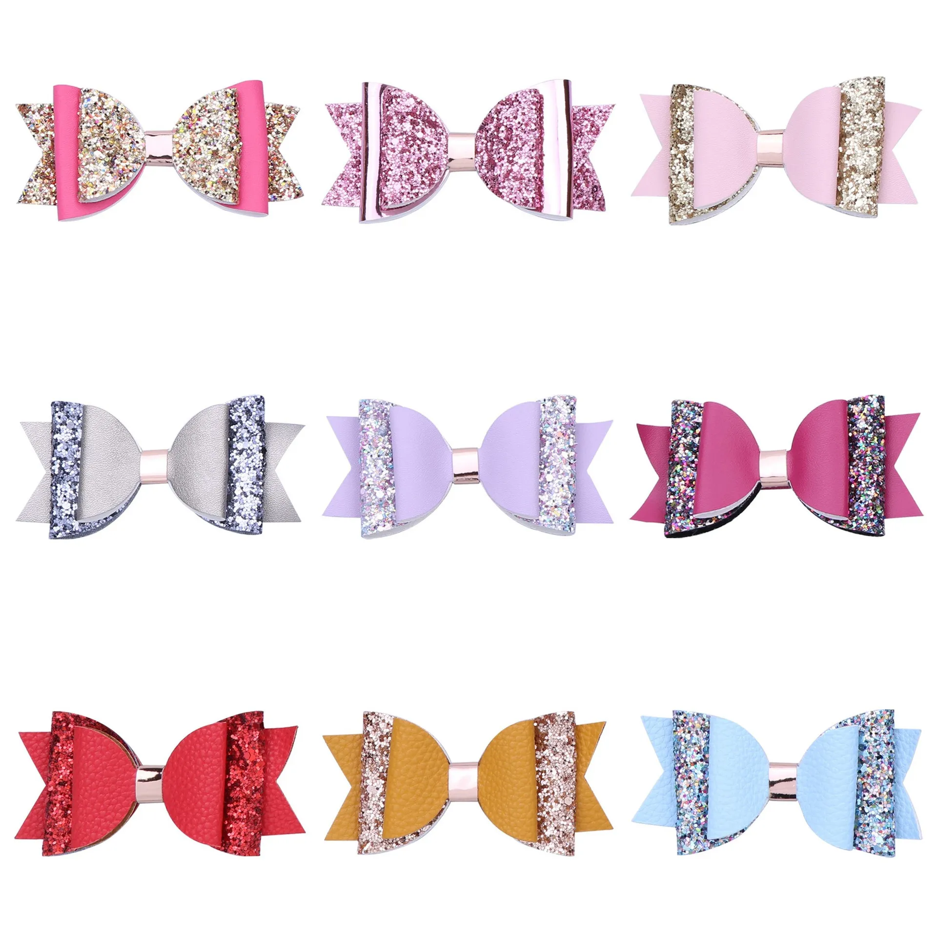 Fashion Double bow Bling Girl Hairclips Baby Girls Sequin leather Bows Kids Barrette Cute Butterfly Children Hair Accessories Y573