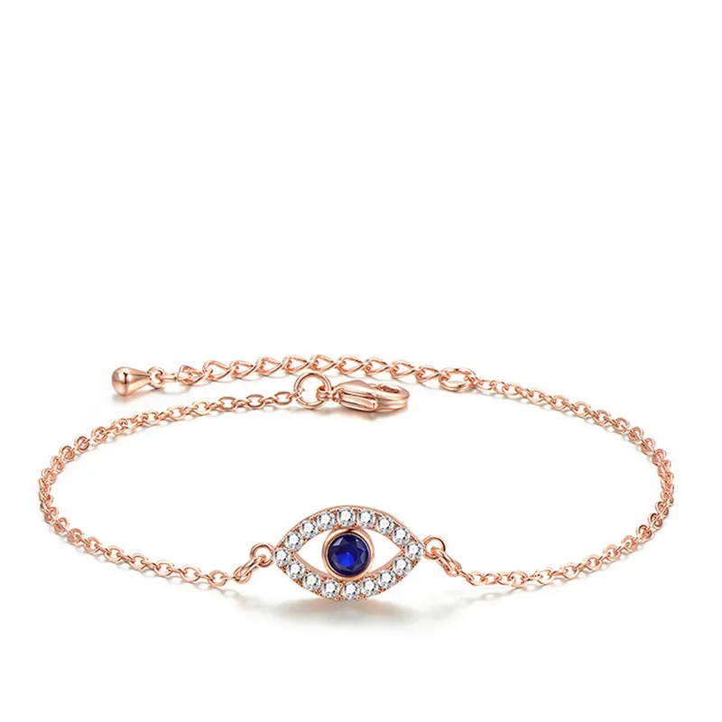 New Fashion Women Charm Bracelet 18K Rose White Gold Plated CZ Blue Devil Eye Bracelets for Girls Women Nice Gift BRC-191