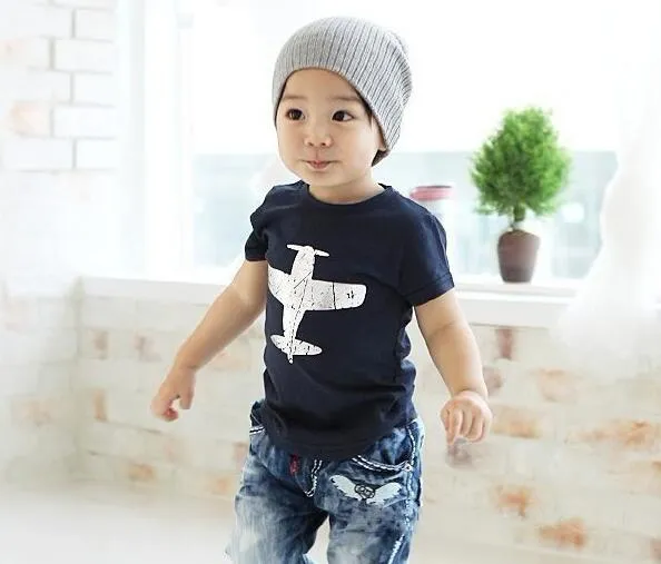 2018 été garçons nouveaux vêtements enfants mode t-shirts chemises à manches courtes coton avion impression t-shirts vert bleu âge