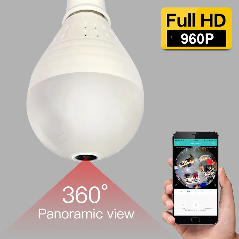 960P Wireless IP Camera E27 LED Bulb Light Panoramic Wi-Fi Lamp FishEye Lens WIFI Camera CCTV Camera Home Security P2P Cameras Support 128GB