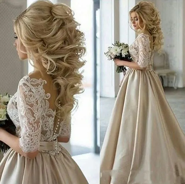 Elegant champagne wedding best sale dresses