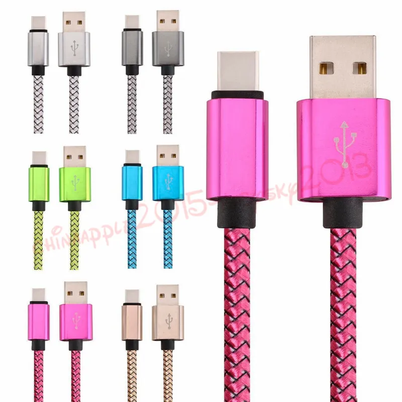 1 M 2 M 3 M Alüminyum Alaşımlı Kablo Kumaş Tipi C USB Şarj Kabloları için Samsung Galaxy S4 S6 S7 Not 2 4 Xiaomi MP3