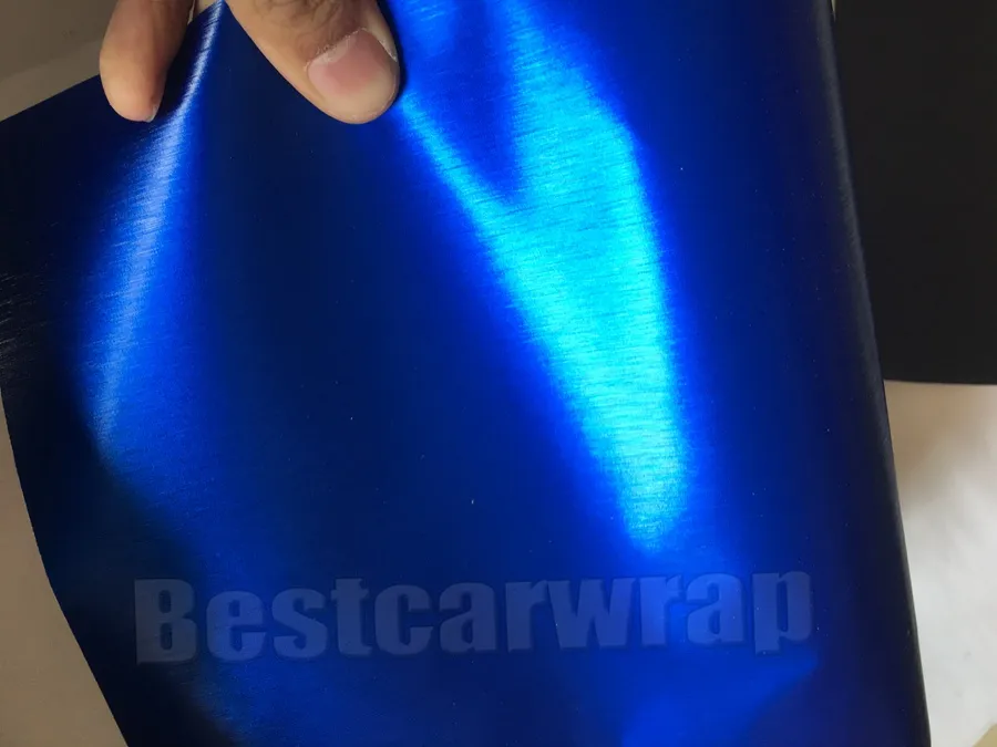 Vinyle chromé mat brossé bleu profond pour revêtement d'enveloppe de voiture avec brosse sans bulles d'air revêtement d'aluminium de style d'emballage de voiture: 1.52*20 M/rouleau 5x66ft
