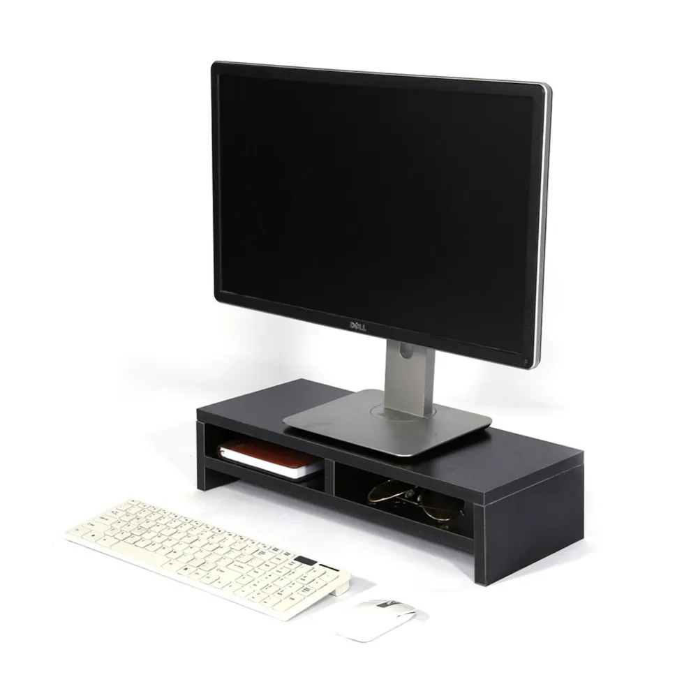 Soporte elevador de monitor doble negro de 42 pulgadas, elevador de monitor  largo de madera para 2 monitores, soporte de TV, elevador de estante de