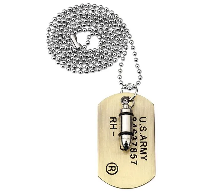 Creative bullet military pendant for men high street wear hip hop jewelry necklace for men fashion men chains 