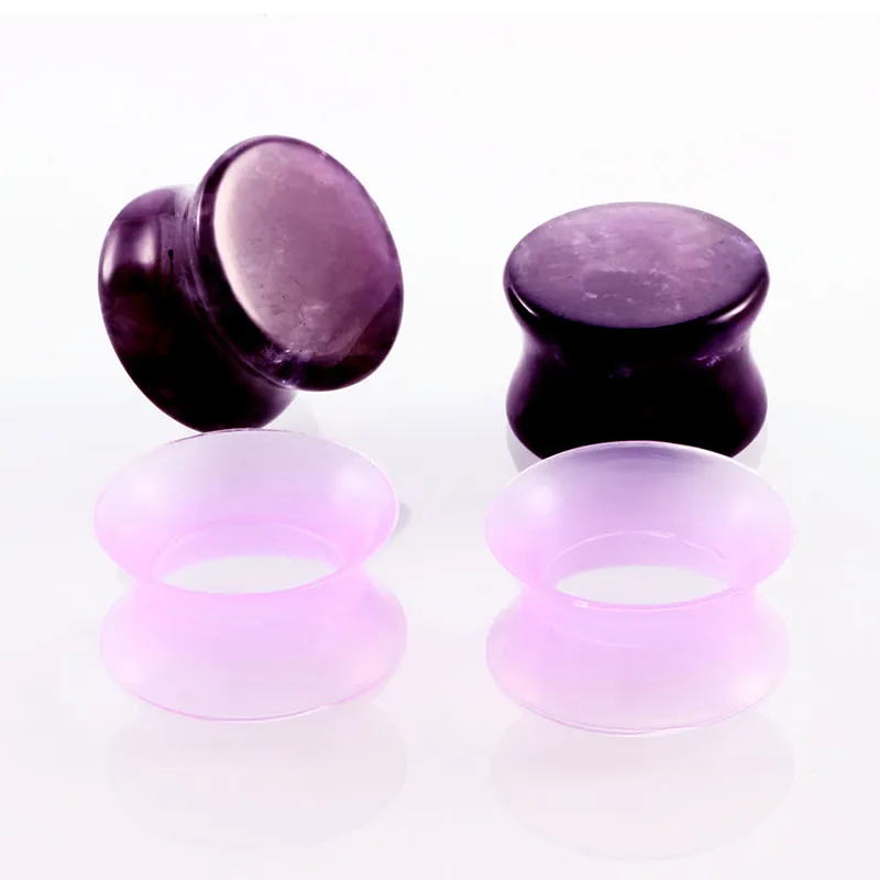 Nature Stone Ear Plugs Silicone Tunnels Double Flare Gauges Ear Stretcher Earlet Expanders Body Piercing Jewelry 6-16mm Mix Colors