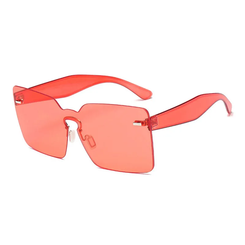 Flat Top Candy Couleur Lentille Intégrée Femmes Goggle Lunettes De Soleil 2020 Nouvelle Arrivée Nail Décoration Hommes Sans Monture Rouge Teinté Mode Lunettes