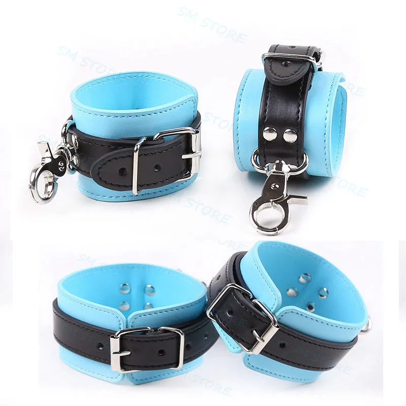 Novo Bondage Faux Leather Restrant Handcuffs Wrist Tornozinhos punhos escravos Fetter #R87