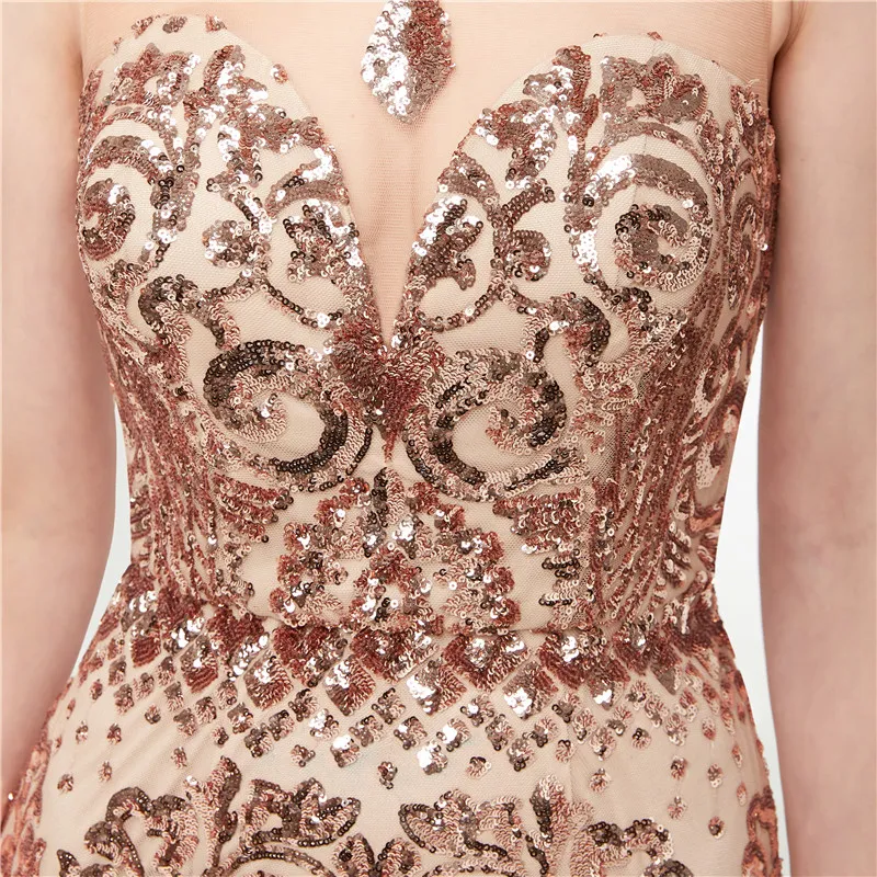 Rose Gold Mermaid Prom Dresses Pailletten Lange Luxe Formele Jurken Avond 2018 Prom Dress Robees de Soirée