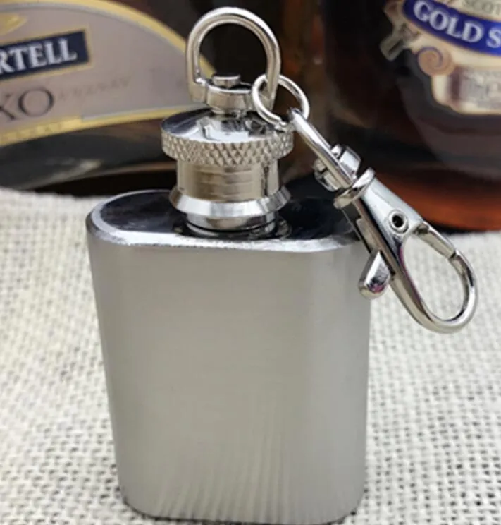 1000 pièces 1 oz en acier inoxydable mini flacon de hanche avec porte-clés Portable fête bouteille de vin en plein air avec porte-clés