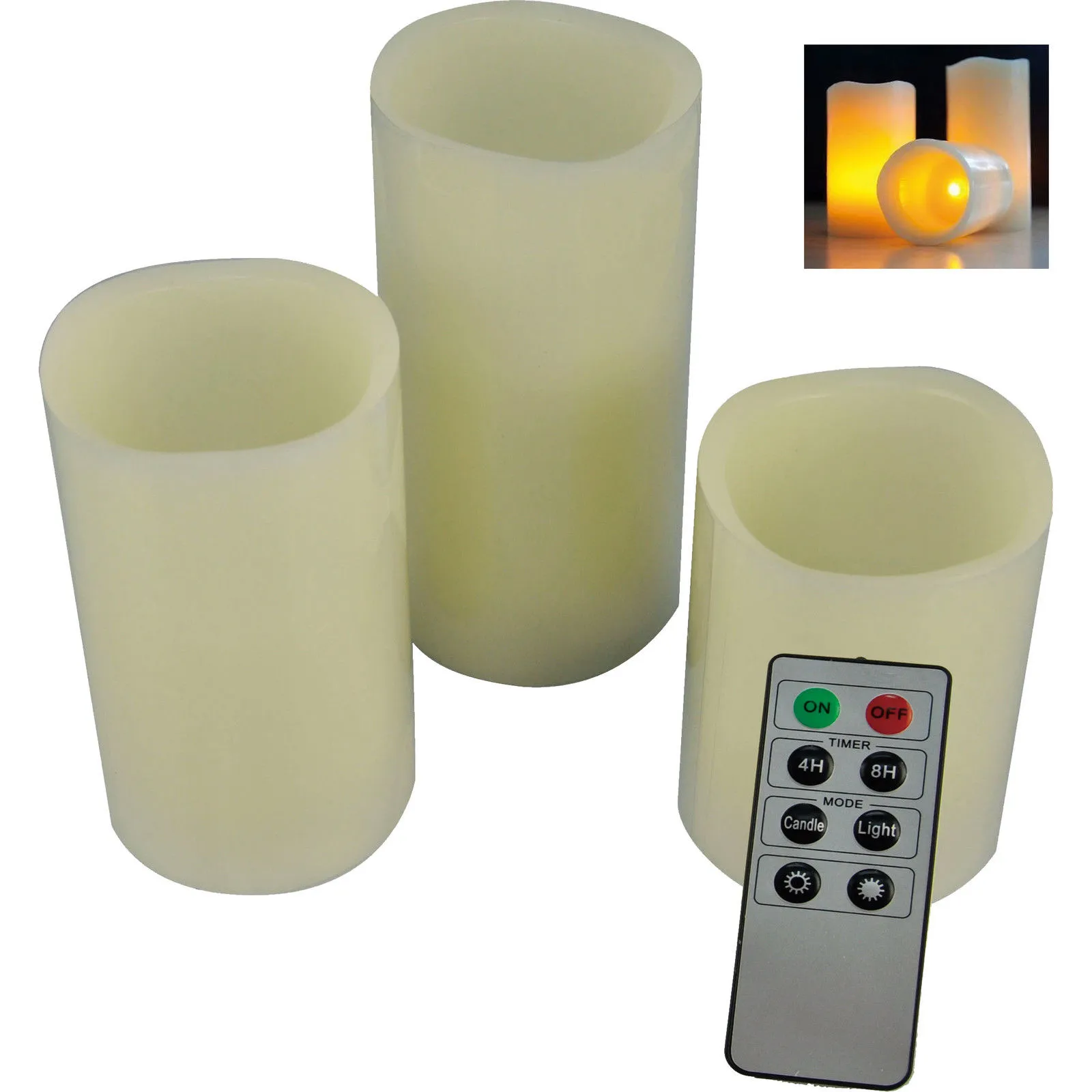 3 Smooth / Druppel Flicking Flame LED Afstandsbediening Vlameloze Wax Mood Color Ivory Candles Xmas Wedding Party