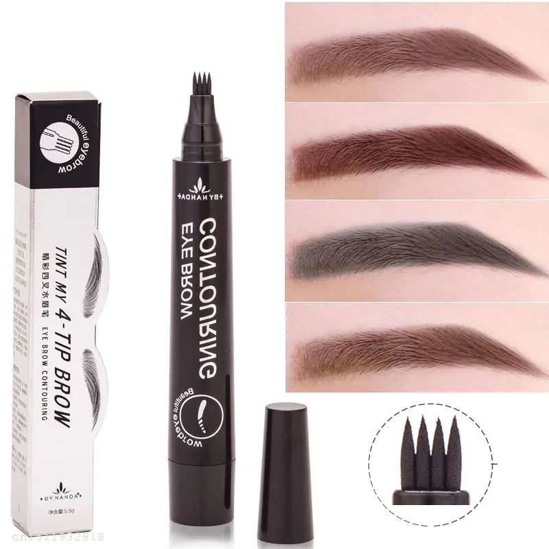 8pcs / lot 4 Mikro Çatal ucu Kaş Dövme Kalem İnce Sketch Sıvı Kaş Kalem su geçirmez Dövme Dayanıklı Kına Eye Brow Pencil Makyaj