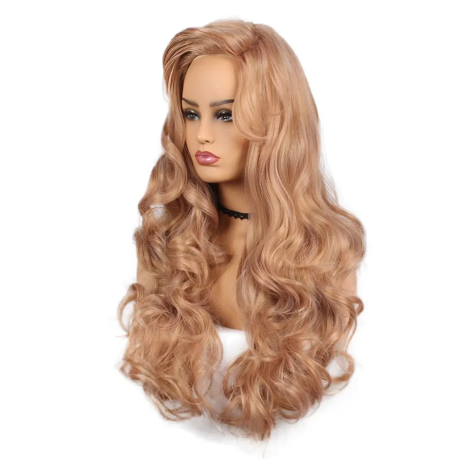 Longue perruque synthétique ondulée blonde pour les femmes avec une grande frange d'échange cheveux haute température de 22 pouces