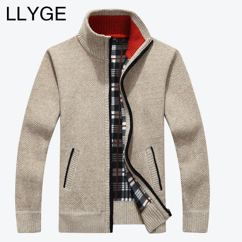 2018 Autunno Inverno Uomo Caldo Cardigan Maglione Casual Allentato Collo Stand Maglioni di Lana Cappotto Uomo Cerniera Maglieria Spessa Plus Size S917