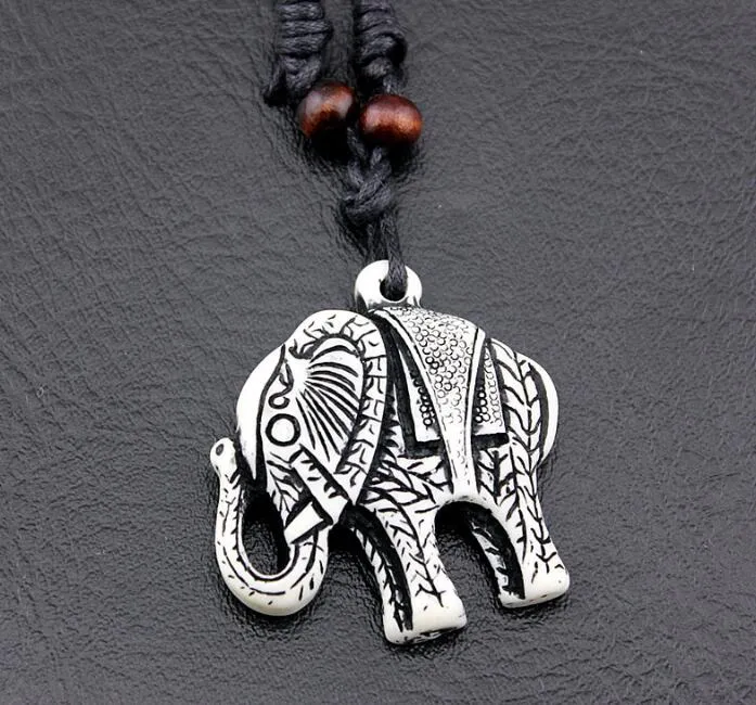 Fashion men Elephant Pendant Necklace Bone Carved Wooden Bead Necklace You can adjust the length of rope4823603