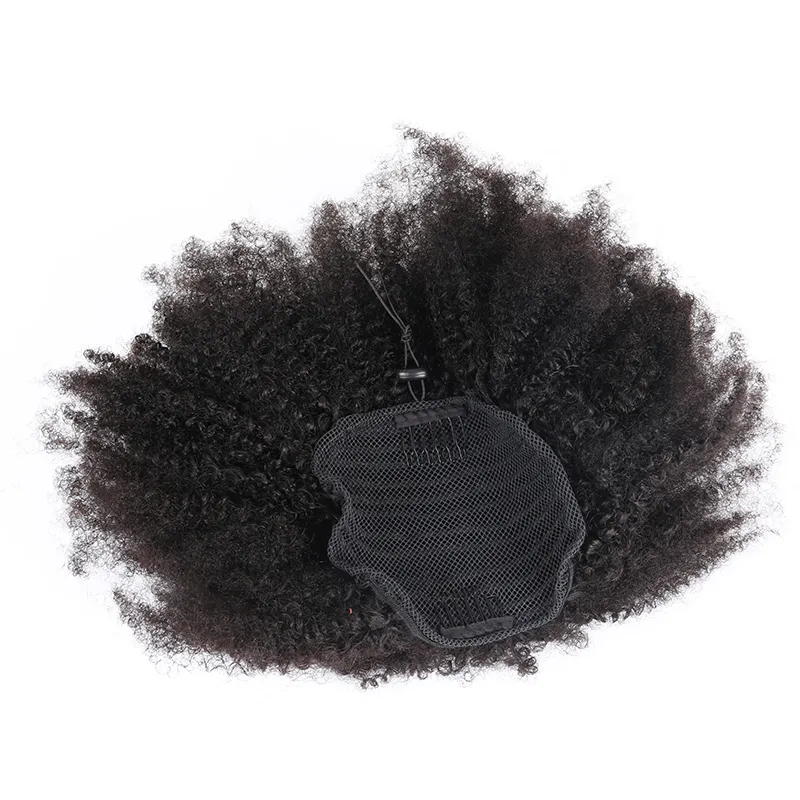 Afro Kinky Krullend Echt haar Trekkoord Paardenstaartverlenging Krullend haar Braziliaanse Maagd Clip 100% Echt haar Paardenstaart haarstukje 120g