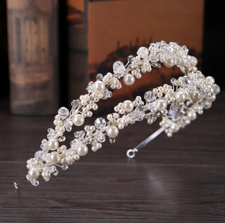 Pearl double row hair hoop white handmade faux pearl bridal  display picture 3