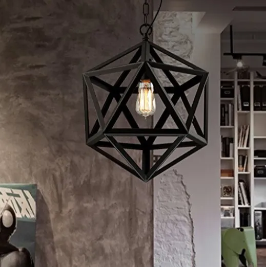 Restauratie Hanglampen Hardware Vintage Loft Lights Diamond Steel Polyhedron Lamp Bar Woonkamer E27 Gloeilamp