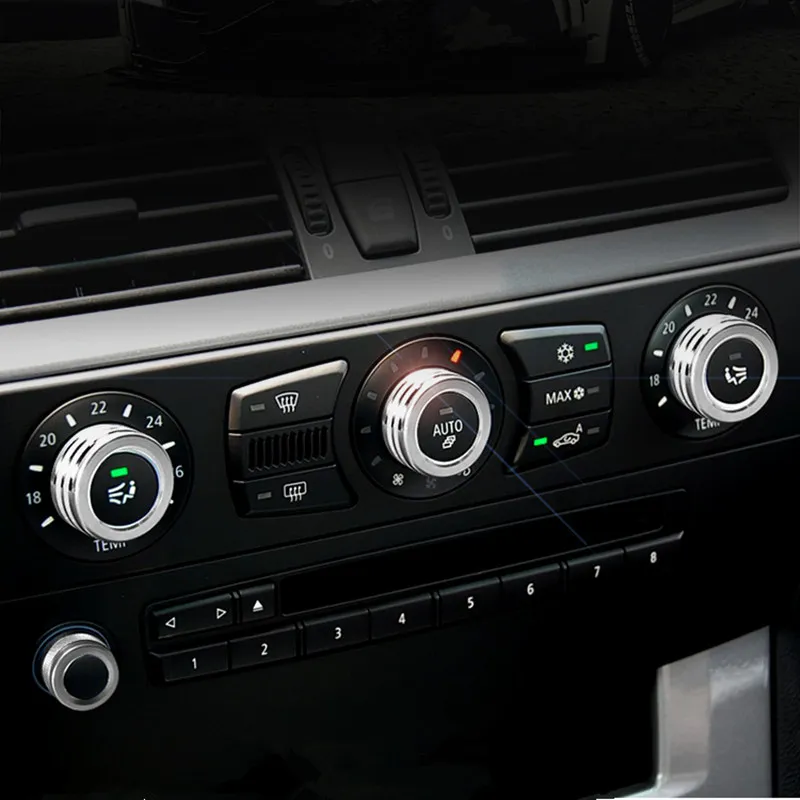 Console centrale climatisation Volume bouton anneau décoration couverture garniture 4 pièces pour BMW série 5 E60 523 525 2004-10 alliage d'aluminium