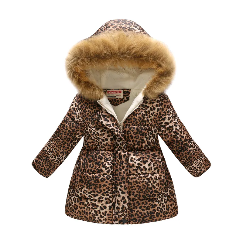New children's plush hooded fashion retro leopard print girl down jacket snowsuit boy winter jacket warm children's clothing
