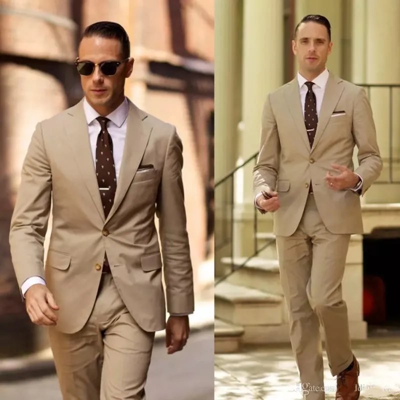 Klas Yüksek Kalite Smokin Işık Kahverengi Erkek Düğün Takımları İki Adet Damat Aşınma Ucuz Resmi Takım Elbise Ceket Ve Pantolon