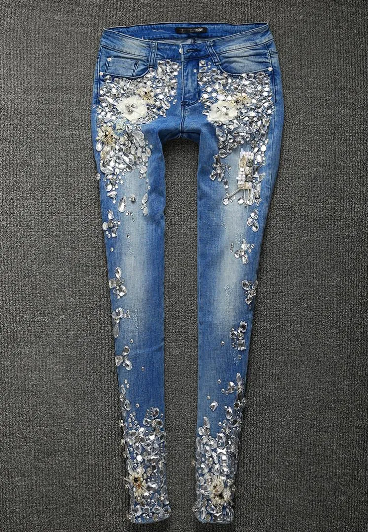 Rhinestone Diamond Liberte Leggings For Women Stretchy Denim Jeans
