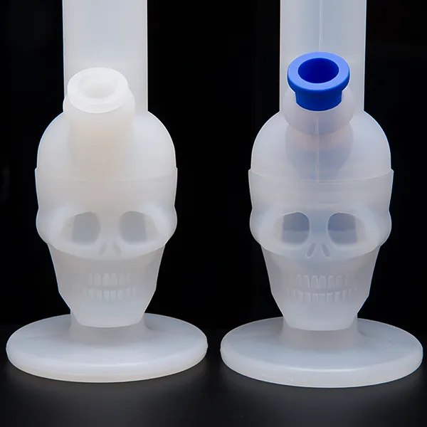 Skull Silicon Bong Water Pijp Food Grade Silicon Roken Accessoires8.3 Inch Transparent HEIGHTH = 210mm Dia = 85mm omvatten Silicone Downstem Shisha Hookah DHLSRS491-2