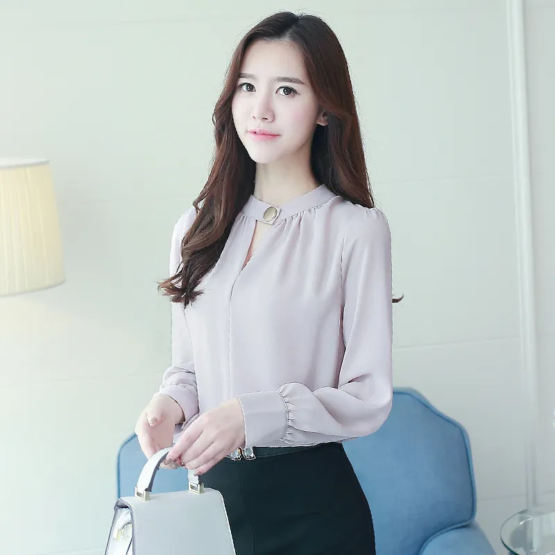 Camicette in chiffon Camicie Nuove camicie da donna autunno inverno stile coreano caldo Camicetta elegante da donna da ufficio Top rosa azzurro 102