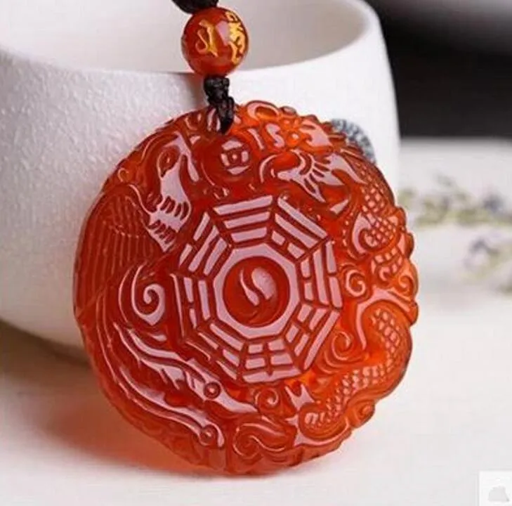 Natuurlijke Jade Gift Dragon en Phoenix Gossip Red Agate Grote Buik Boeddha Ping Een Lucky Lucky Hanger Necklace