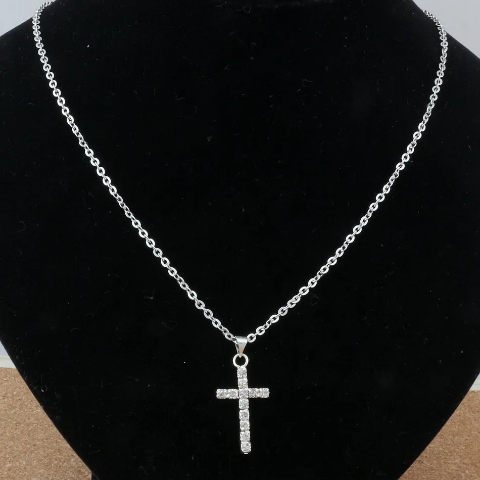 Clear Rhinestone Cross Charm Pendants Necklaces For Men's Women Birthday Party Jewelry Gifts