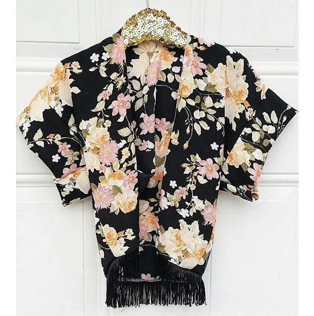 Fashion Baby Girls Clothes 2024 Flower Tassel Kimono Shawl Cardigan Tops Outfits Casual Spring Summer Autumn Outwear Coat Girls Clothing