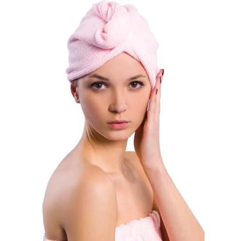 2 Serviettes Turban Microfibre Cheveux – Séchage Ultra-Rapide Avec Bouton, Bonnets Absorbants Rose & Bleu Pour Femmes