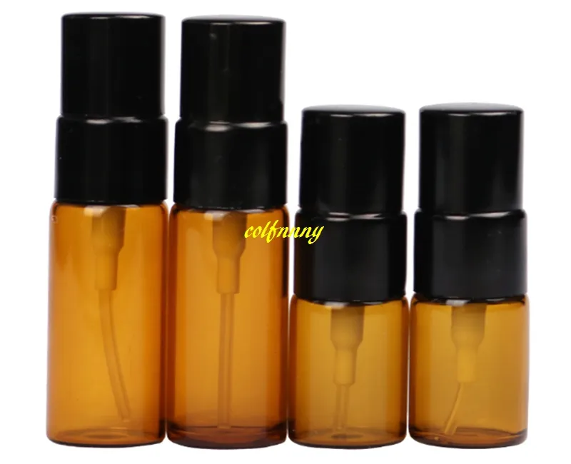 50pcs/lot Free Shipping 16MM DIA 3ml Amber glass Spray Perfume bottle 5ml Empty Essential oil Perfum bottle brown spray bottles