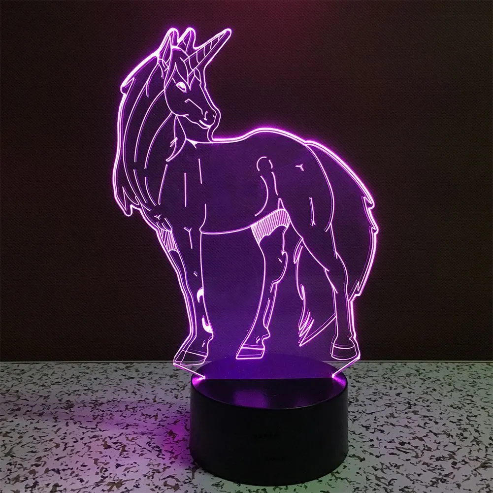 Forma de unicornio Luz de noche 3D 7 Cambio de color LED Lámpara de escritorio de mesa para niños Regalo de fiesta # R42