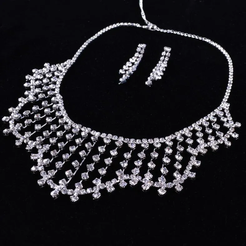 New Romantic Shining Beaded Rhinestone Bridal Tiara Necklace Earring Jewelry Sets Pearls Wedding Accessories For Wedding Evening Party KHL05