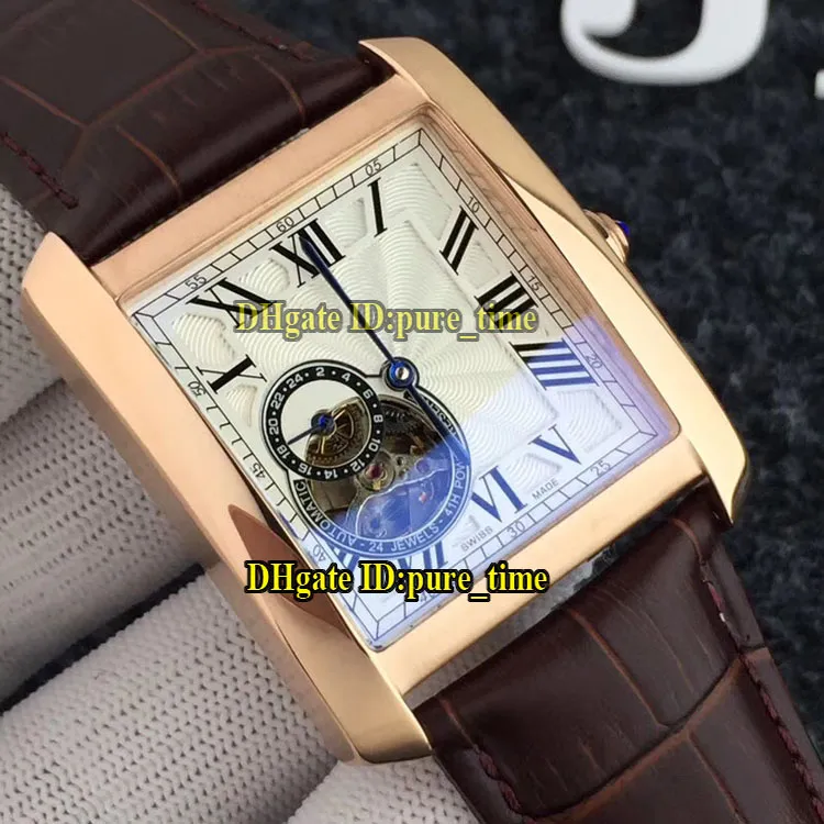 Grijs Dial Automatic Tourbillon Herenhorloge Zakelijke Horloges Silver Case Lederen Band Hoge Kwaliteit Heren Horloges