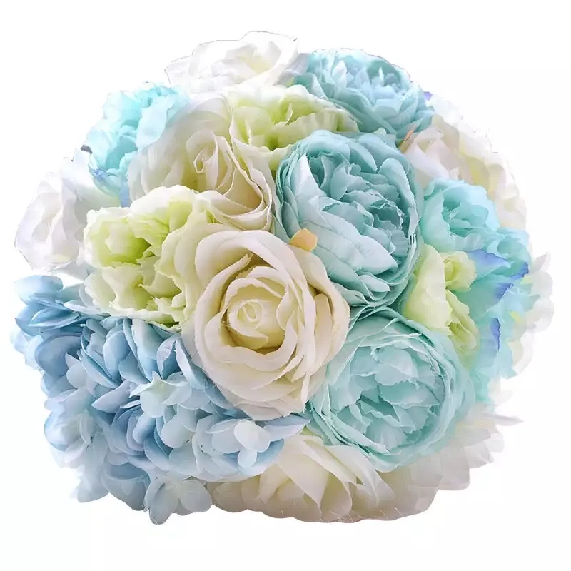 2022 Bouquets de mariage d'été à la plage pour la mariée 2019 Fleurs de mariage bon marché D467 Bleu clair et crème Color3729575