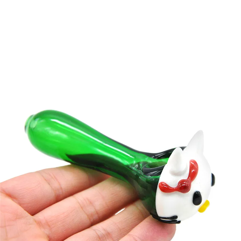 Nouveauté tuyaux en verre de chat mignon 4.0 cm de longueur tuyaux de fumer en verre vert tuyaux de bong pour fumer des narguilés portables