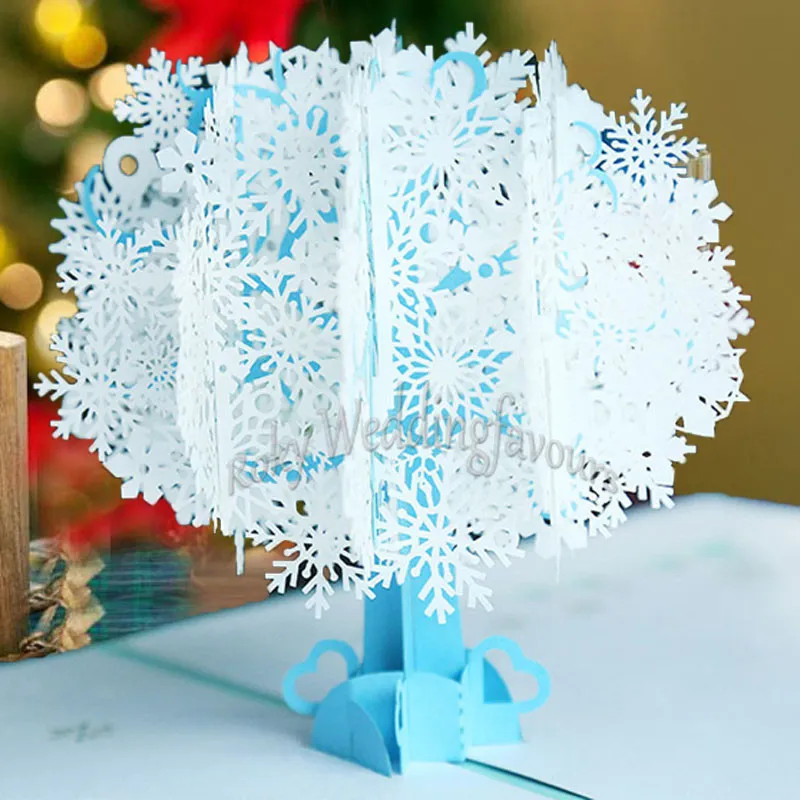 50PCS 3D Pop Up Natale Fiocco di neve biglietto di auguri Biglietto di compleanno Matrimonio Natale Capodanno Anniversario Event Invitation Card