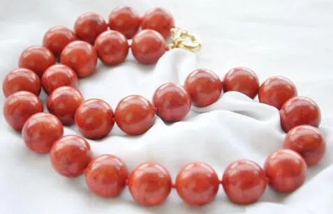 Natural 10/12 / Pretty Red Grass Coral Rodada Beads Colar 18 