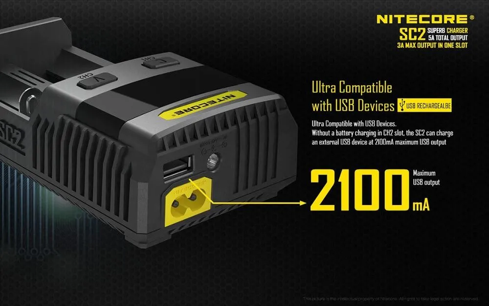NITECORE SC2 충전기 지능형 배터리 충전기 USB 출력 3A, LiFePO4 리튬 이온 Ni-MH NiCd 용 18650 10340 10350 10440 유니버스 배터리