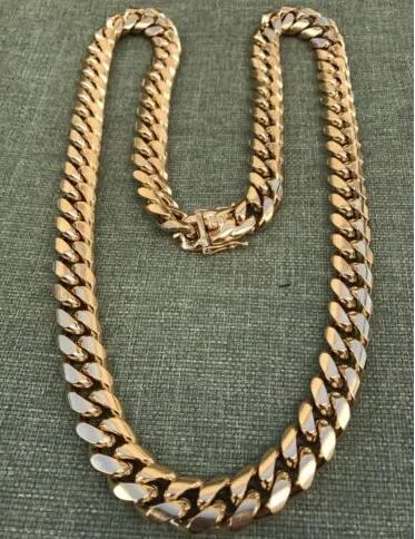 14mm Men Cuban Miami Link Chain 18k Gold Plated Stainless Steel 270 Grams HEAVY